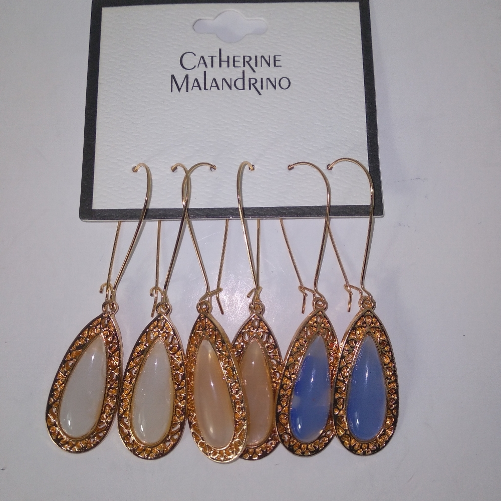 Catherine Malandrino Gold, White, Blue Teardrop Earrings